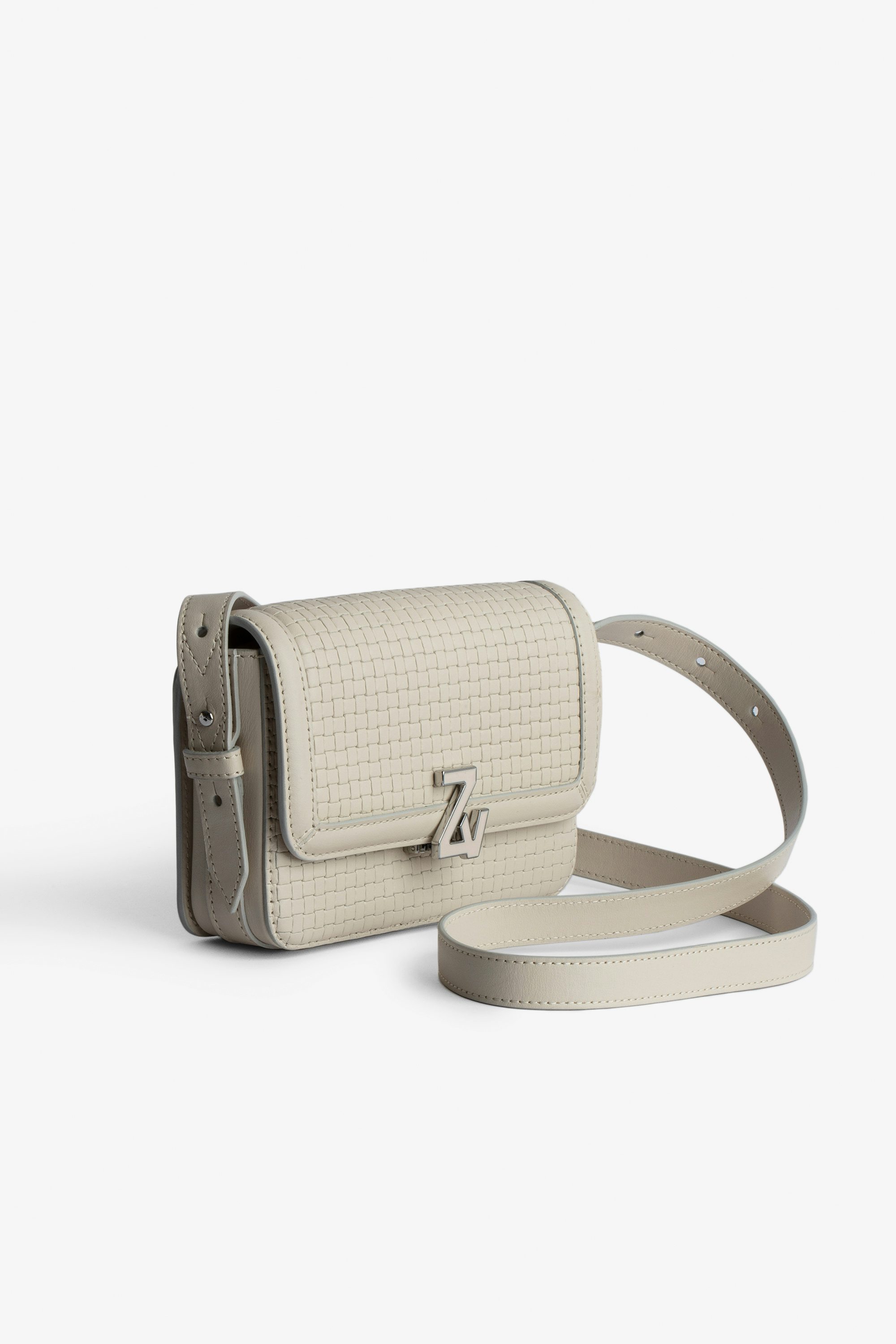 Le Mini ZV Initiale Bag  - Women’s small bag in ecru latticework leather with a shoulder strap and ZV clasp